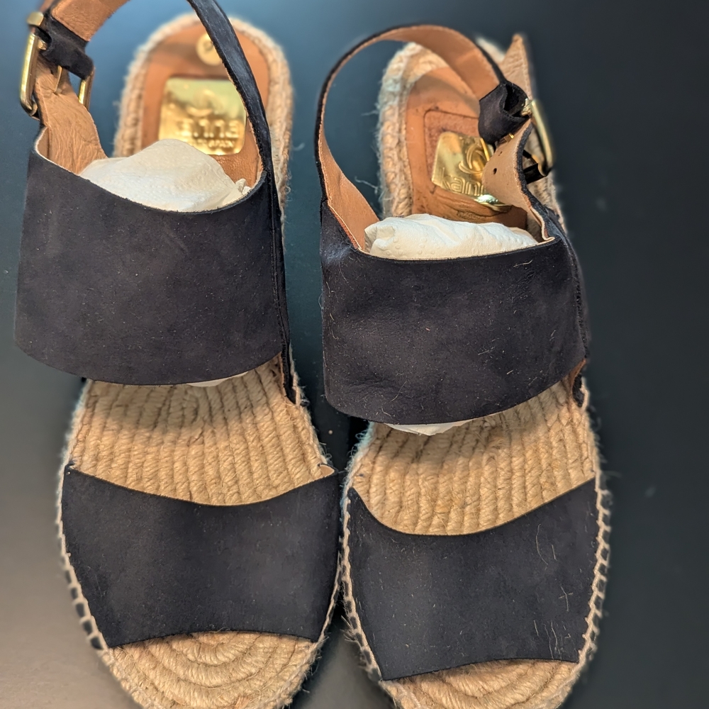 Women's Black Espadrille Wedge Sandals - Picture 4 of 7